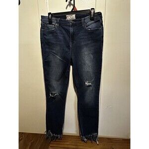 Free People Distressed Dark Wash Denim Jeans Frayed Hem Women’s Size 29